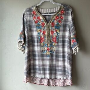 John Mark Embroidered Plaid Women's Top